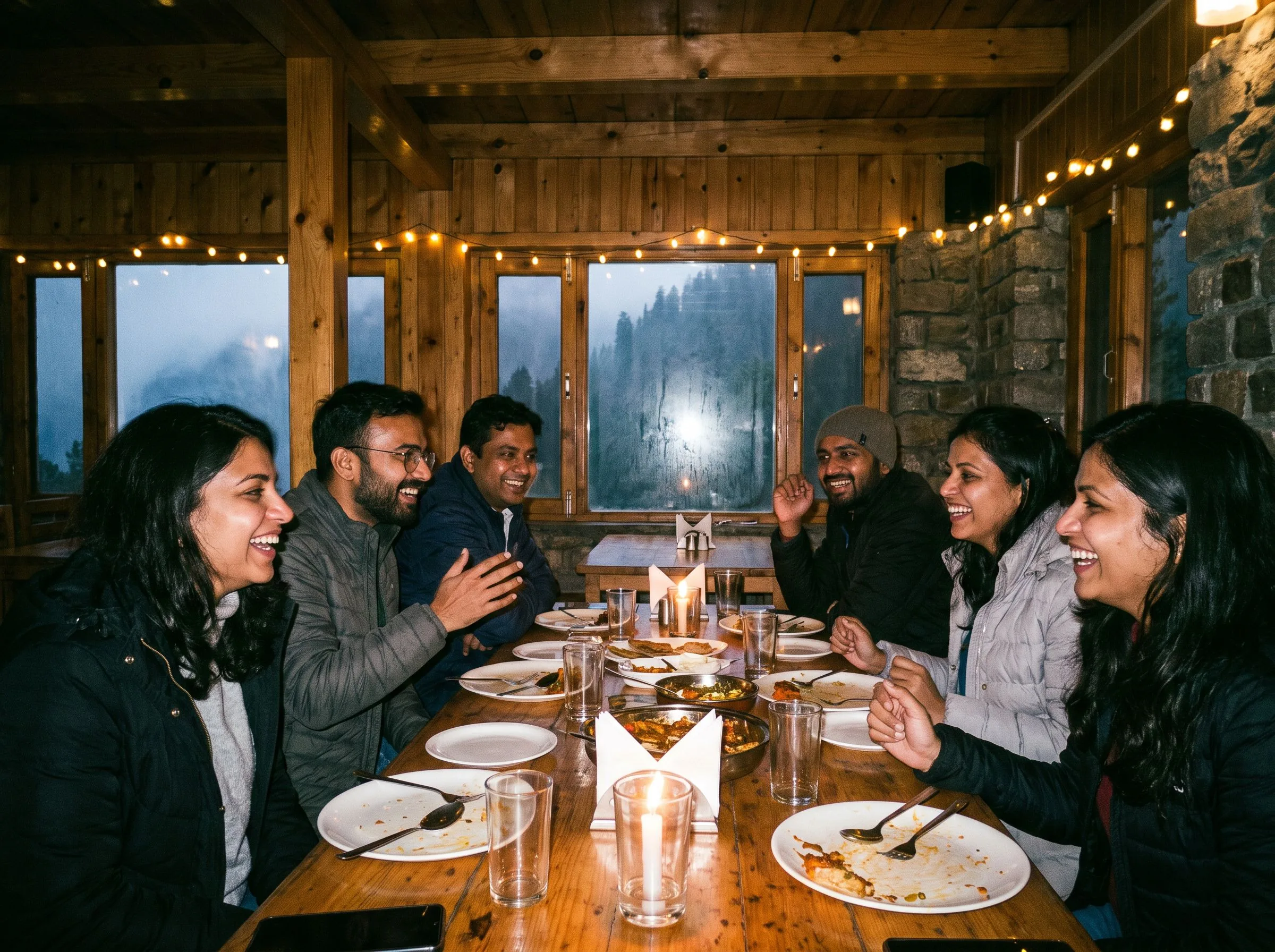 A long chef's-table dinner at a dim supper club